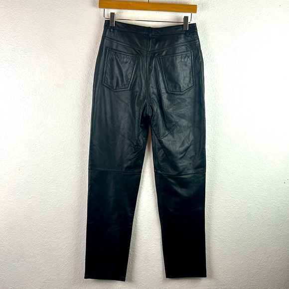 Vintage high waist Reflections black leather straight leg pants - Picture 4 of 5